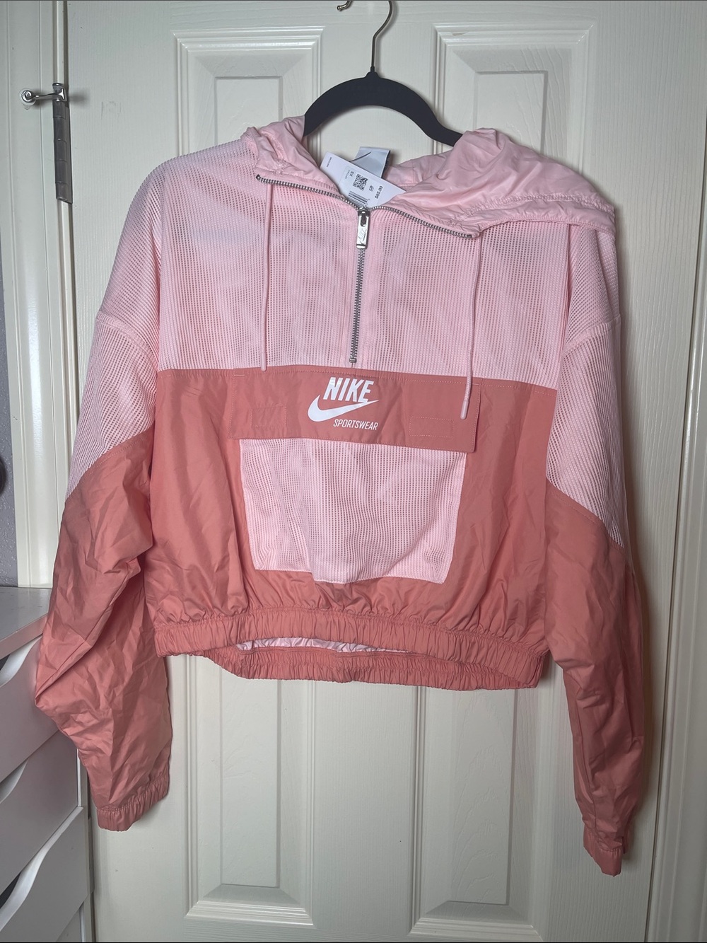Nike Women's Pink Two-Tone Hooded Bomber Jacket